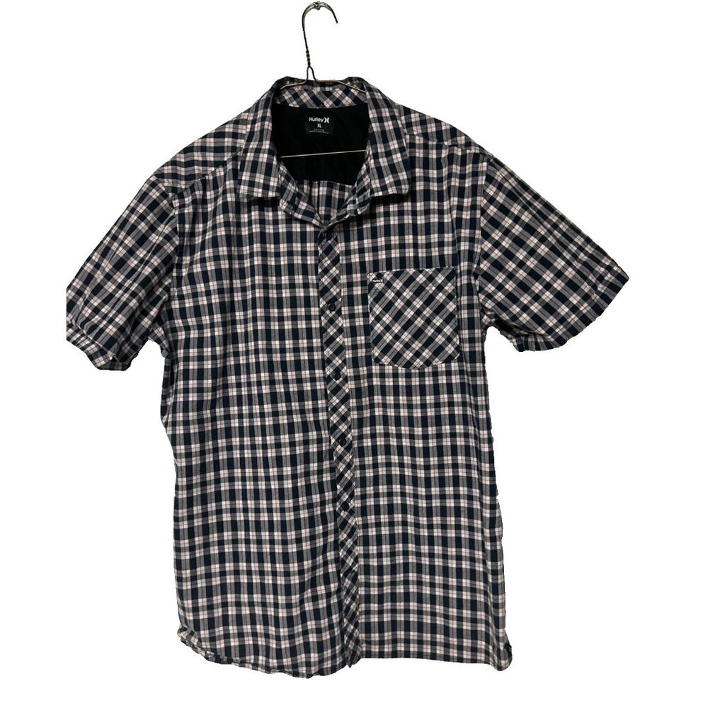 Hurley Men's XL Short Sleeve Casual Button Up Shirt Blue Red Plaid
